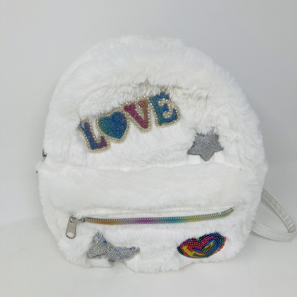 The Children's Place Girls White Faux Fur Sequin Small Backpack
